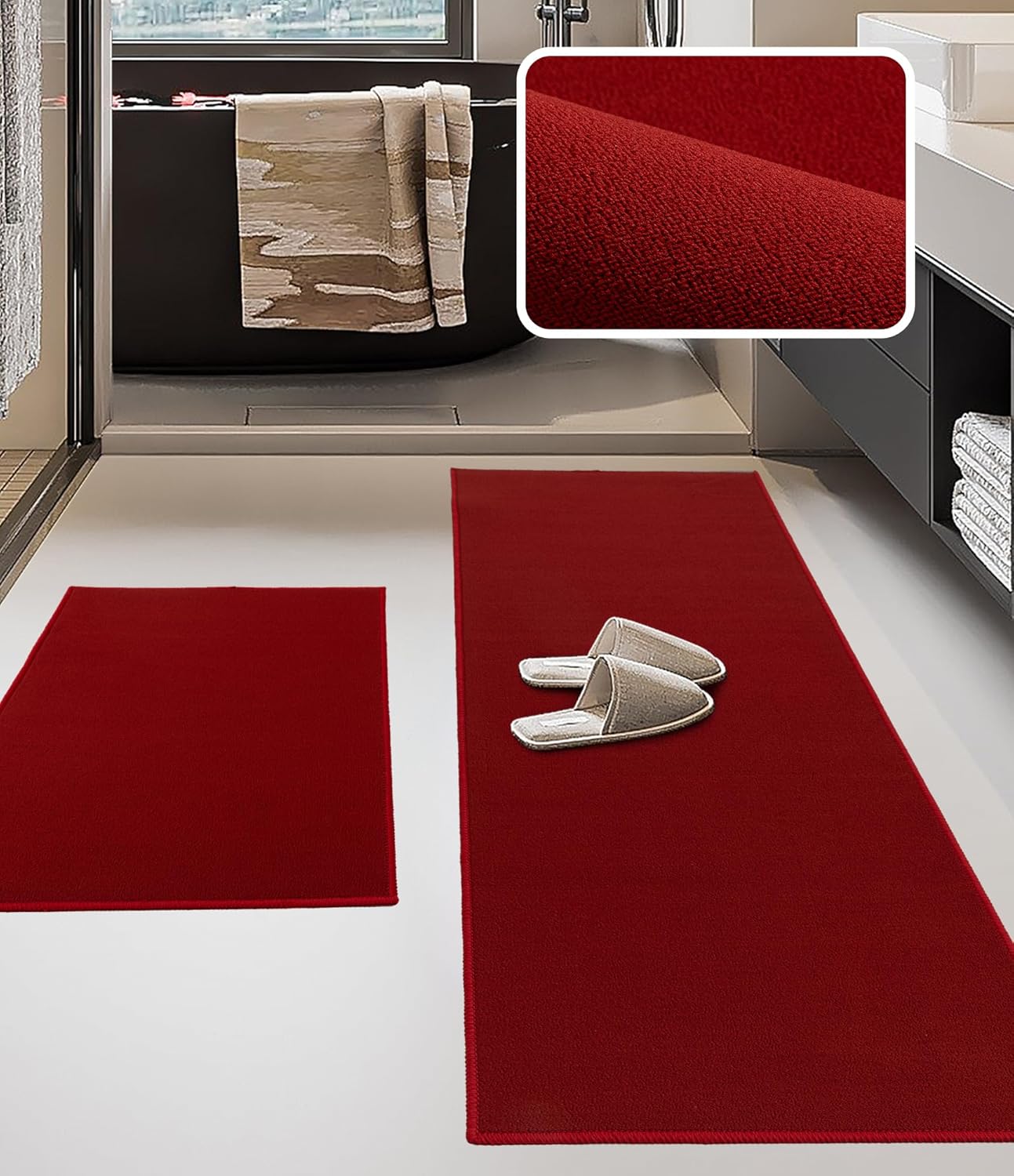 YIHOUSE Bathroom Rug Sets 2 Piece, Ultra Thin Bath Mat Fit Under Door, Quick Dry Absorbent Bath Mat for Bathroom Non Slip Machine Washable Floor Mat (Black, 2 Piece)