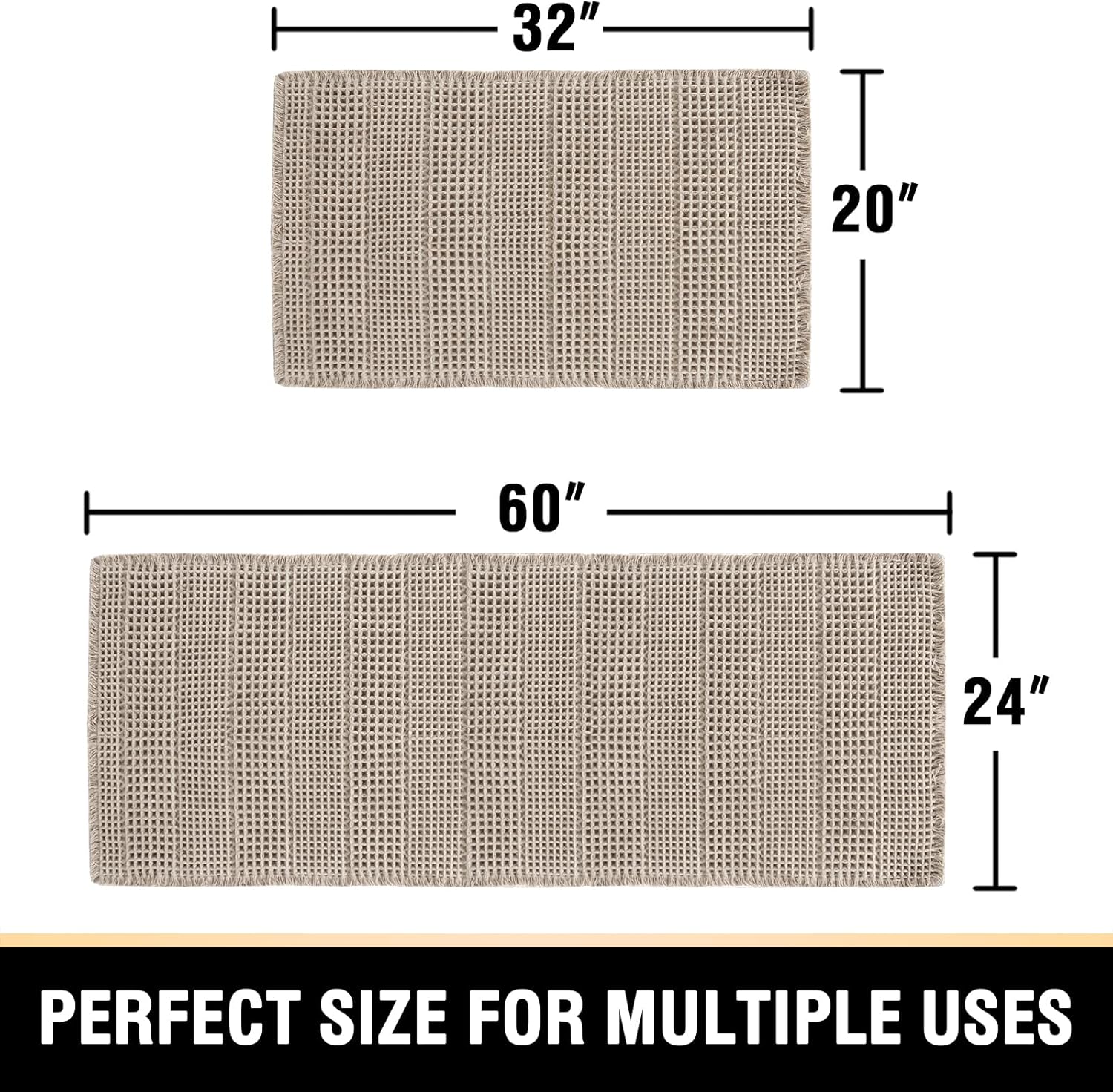 H.VERSAILTEX Waffle Bath Mat Super Absorbent Bathroom Mats Non Slip Bath Rugs for Bathroom Floor Machine Washable Ultra Soft Bathroom Rugs for Beside Tub, (32 x 20 Plus 24 x 60 - Inches, Irish Cream)