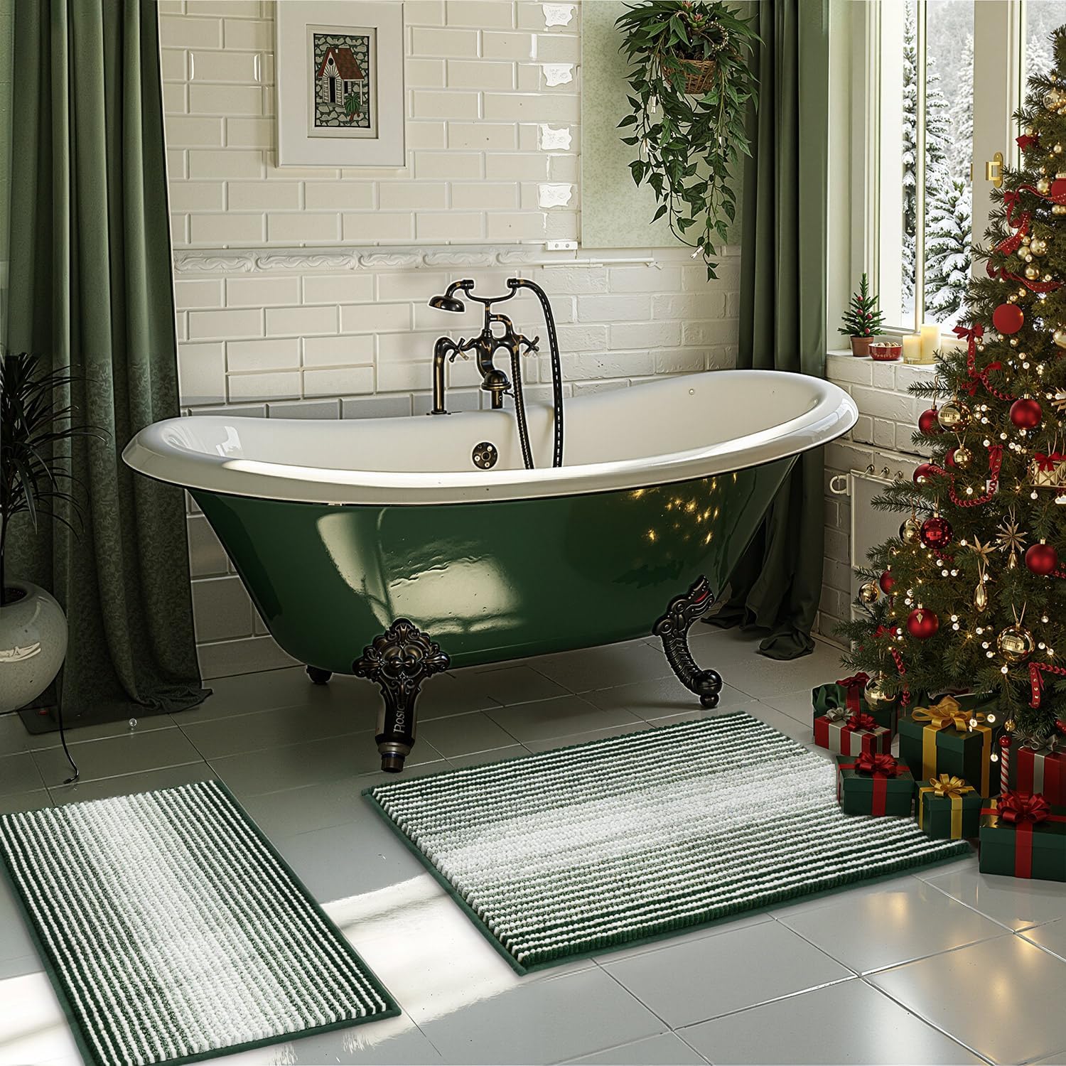 BSICPRO Bathroom Rugs and Mats Sets, 2 Piece Thick Absorbent Chenille Bath Mat Rug Set Non Slip, Soft Shaggy Bath Room Floor Mats for Bathroom, Machine Washable (Sage, 20" x 47" Plus 16" x 24")