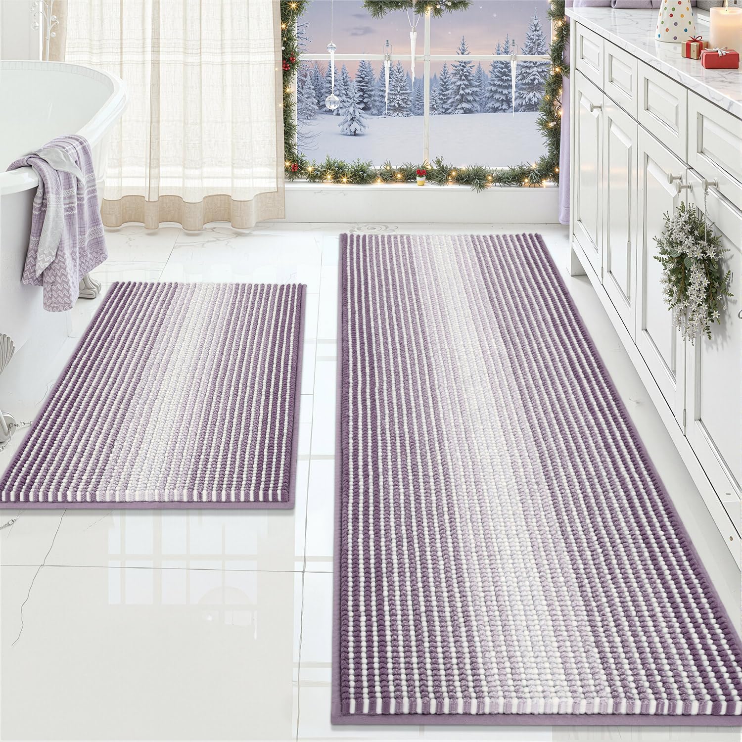 BSICPRO Bathroom Rugs and Mats Sets, 2 Piece Thick Absorbent Chenille Bath Mat Rug Set Non Slip, Soft Shaggy Bath Room Floor Mats for Bathroom, Machine Washable (Sage, 20" x 47" Plus 16" x 24")