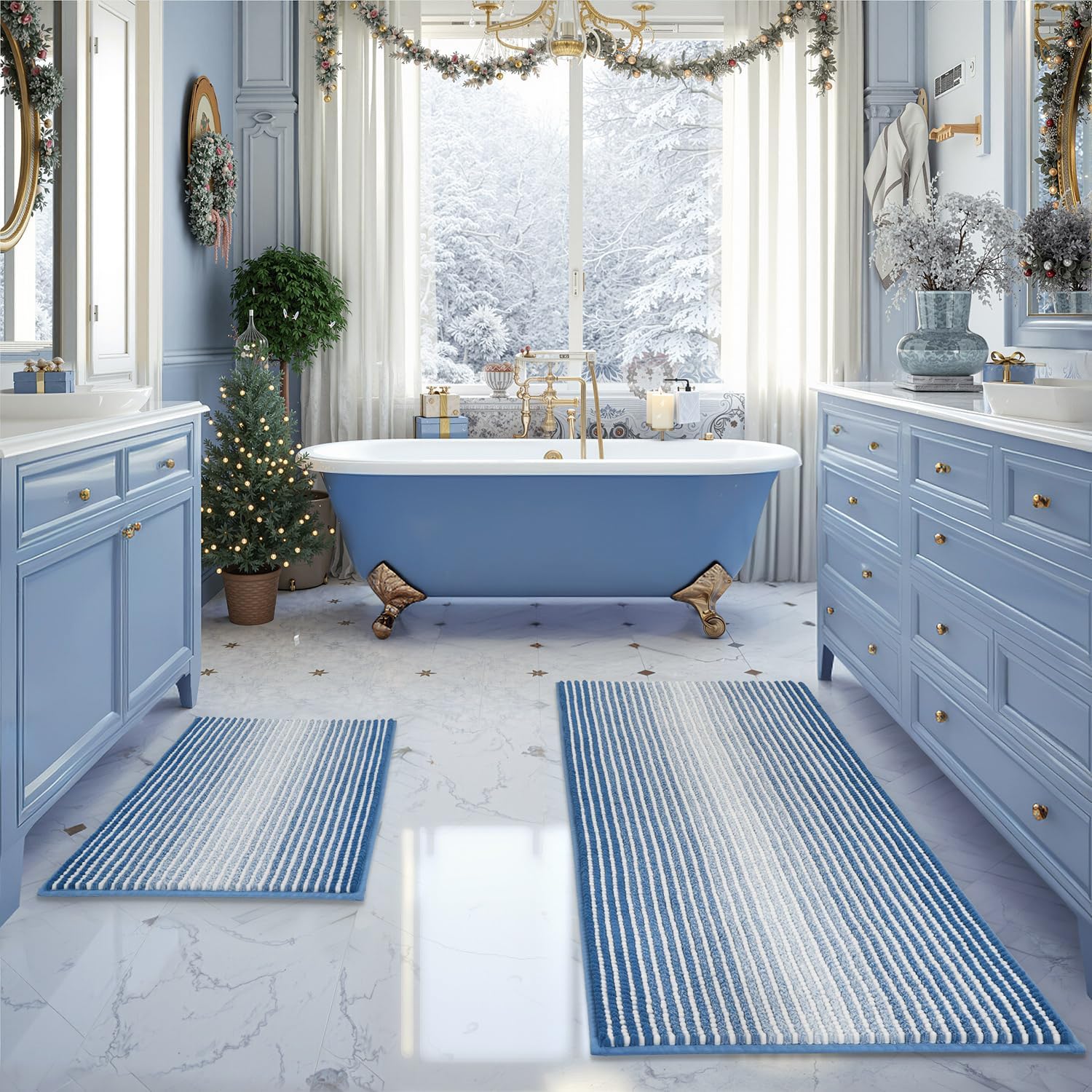 BSICPRO Bathroom Rugs and Mats Sets, 2 Piece Thick Absorbent Chenille Bath Mat Rug Set Non Slip, Soft Shaggy Bath Room Floor Mats for Bathroom, Machine Washable (Sage, 20" x 47" Plus 16" x 24")