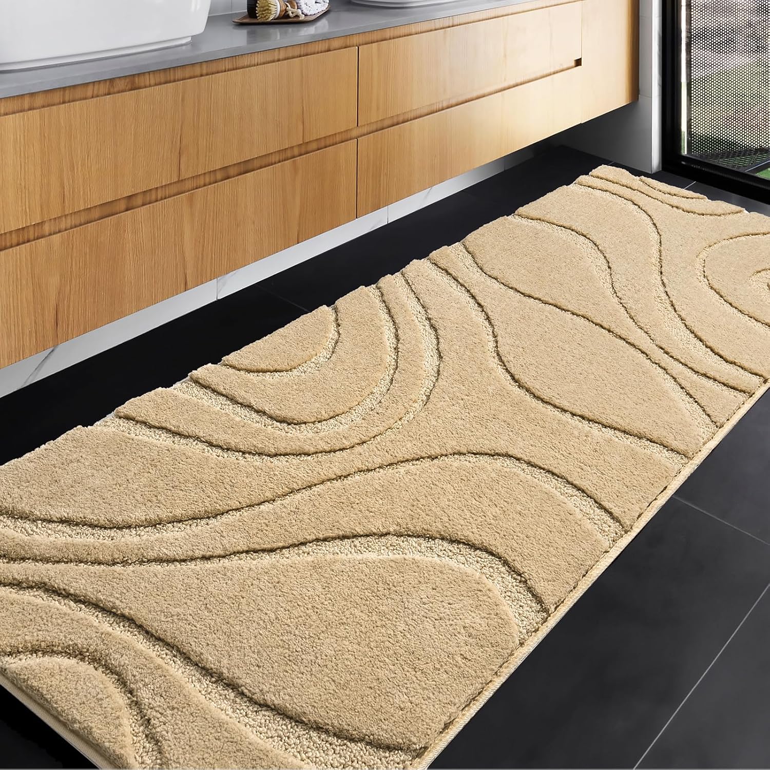 DEXDE Bathroom Rugs Mat Runner 24x60 Inch, Light Gray Bath Rugs Ultra Plush Fluffy Long Non-Slip Machine Wash Dry Bath Mats Large Soft Absorbent Microfiber Carpet for Bathroom Floor Tub Shower