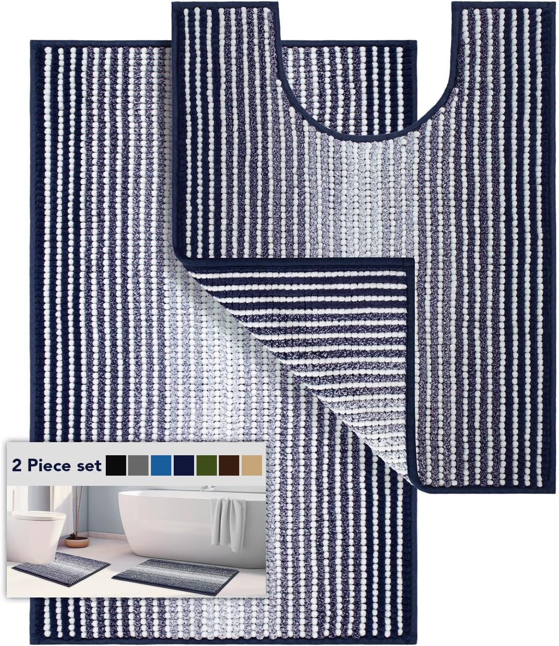 BSICPRO Bathroom Rugs and Mats Sets, 2 Piece Thick Absorbent Chenille Bath Mat Rug Set Non Slip, Soft Shaggy Bath Room Floor Mats for Bathroom, Machine Washable (Sage, 20" x 47" Plus 16" x 24")