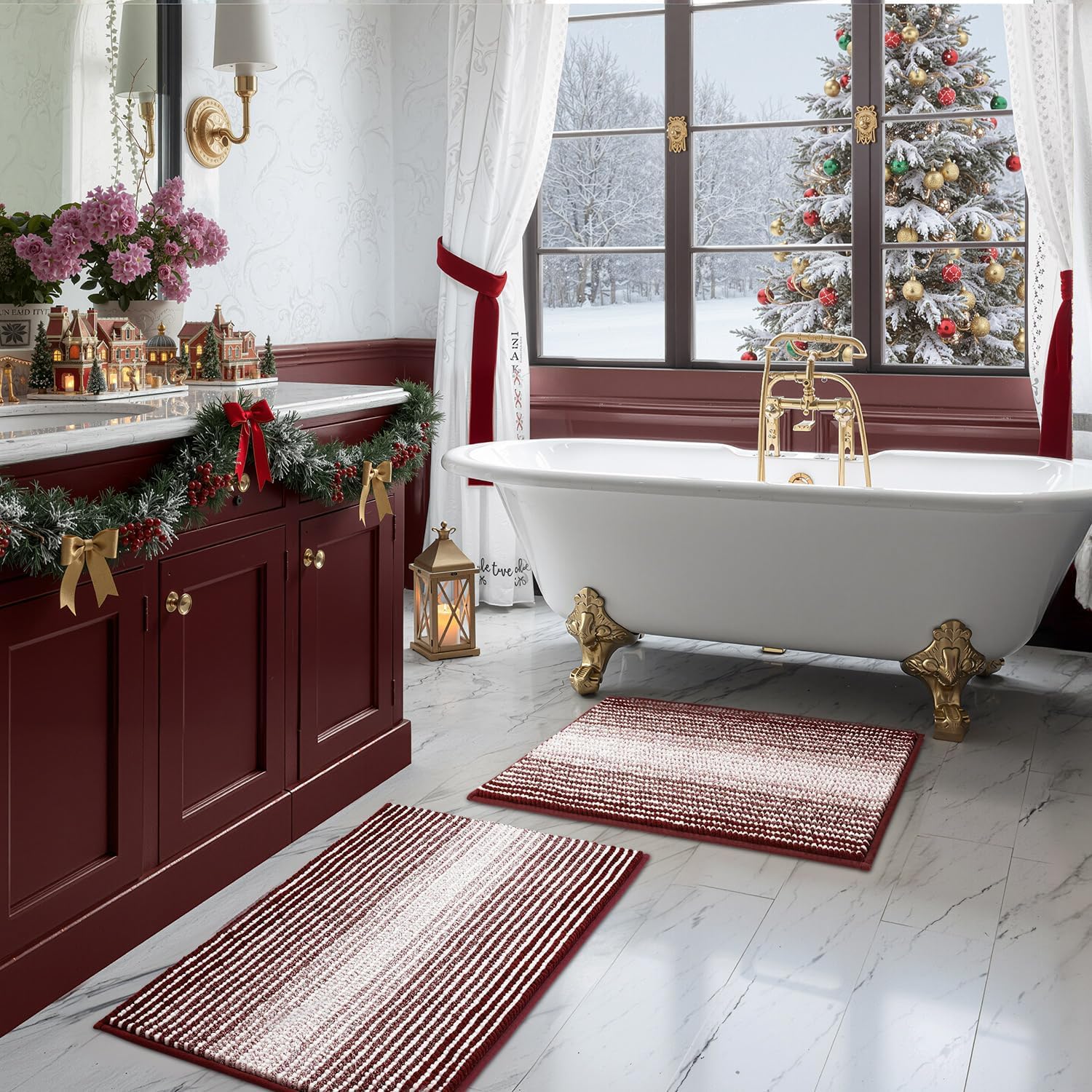 BSICPRO Bathroom Rugs and Mats Sets, 2 Piece Thick Absorbent Chenille Bath Mat Rug Set Non Slip, Soft Shaggy Bath Room Floor Mats for Bathroom, Machine Washable (Sage, 20" x 47" Plus 16" x 24")