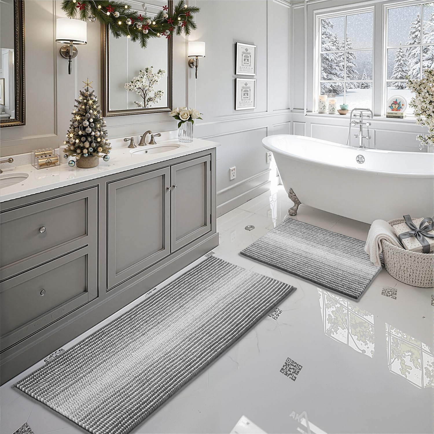 BSICPRO Bathroom Rugs and Mats Sets, 2 Piece Thick Absorbent Chenille Bath Mat Rug Set Non Slip, Soft Shaggy Bath Room Floor Mats for Bathroom, Machine Washable (Sage, 20" x 47" Plus 16" x 24")