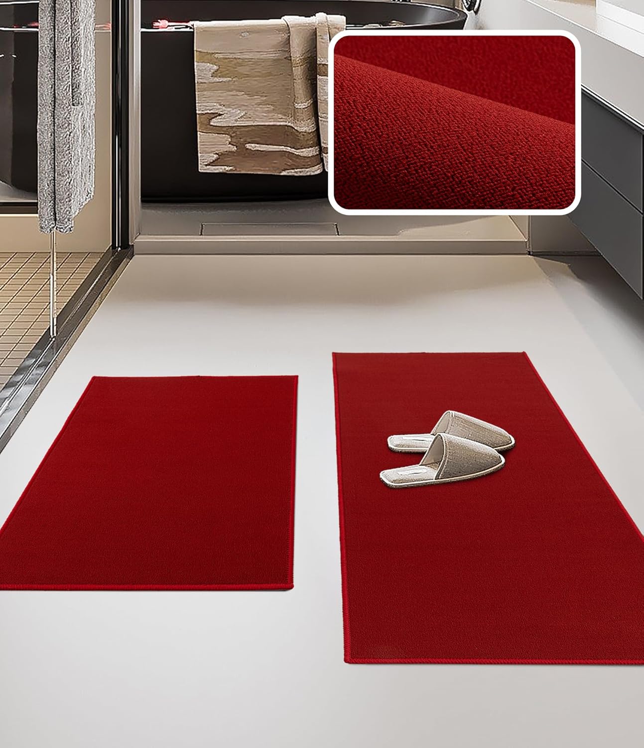 YIHOUSE Bathroom Rug Sets 2 Piece, Ultra Thin Bath Mat Fit Under Door, Quick Dry Absorbent Bath Mat for Bathroom Non Slip Machine Washable Floor Mat (Black, 2 Piece)