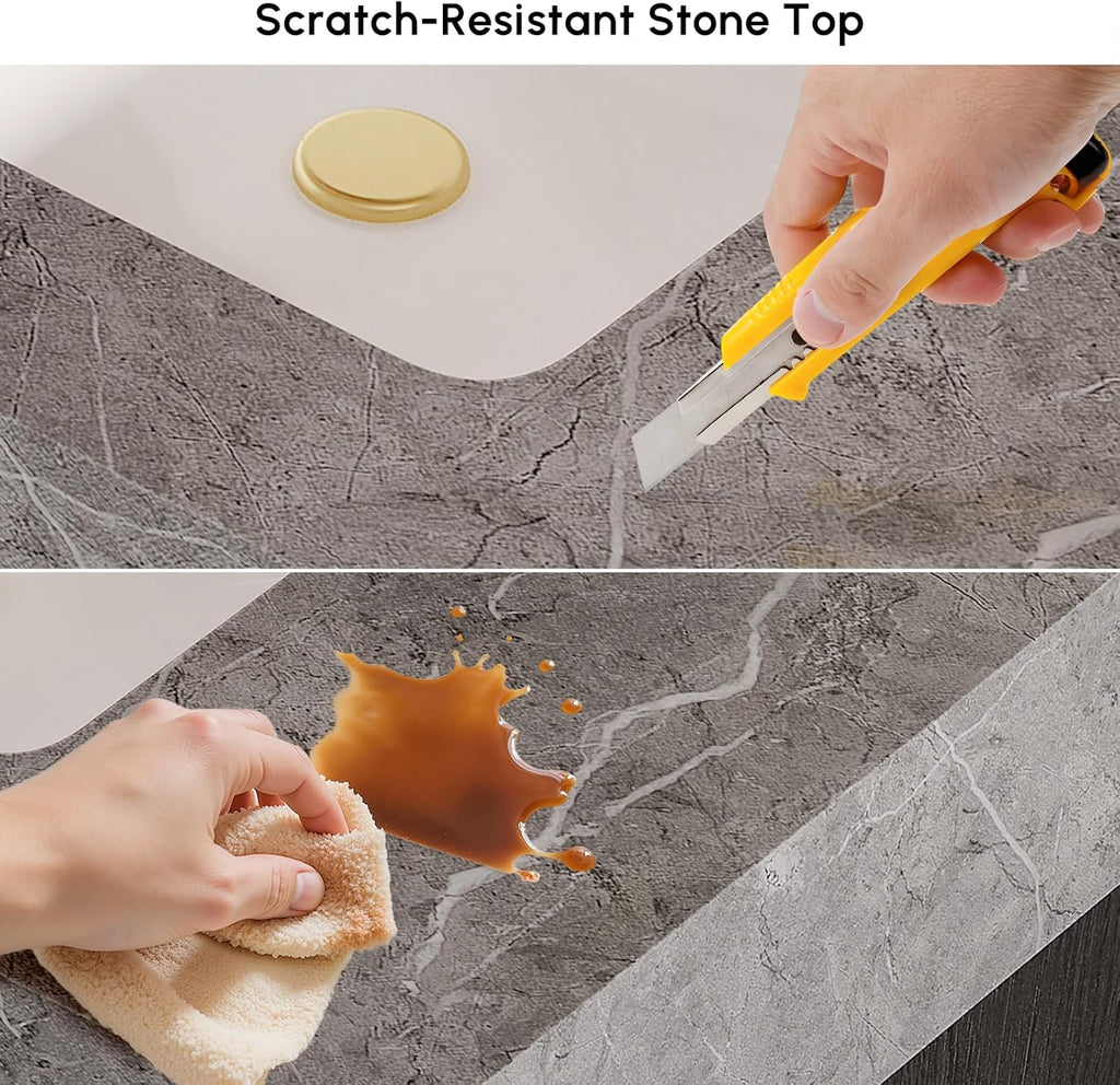 KunMai 35.4" Black Floating Bathroom Vanity with Sink – Modern Wall Mounted Bathroom Cabinet with Sintered Stone Countertop, Soft-Close Drawers, Space-Saving Vanity for Small Bathrooms