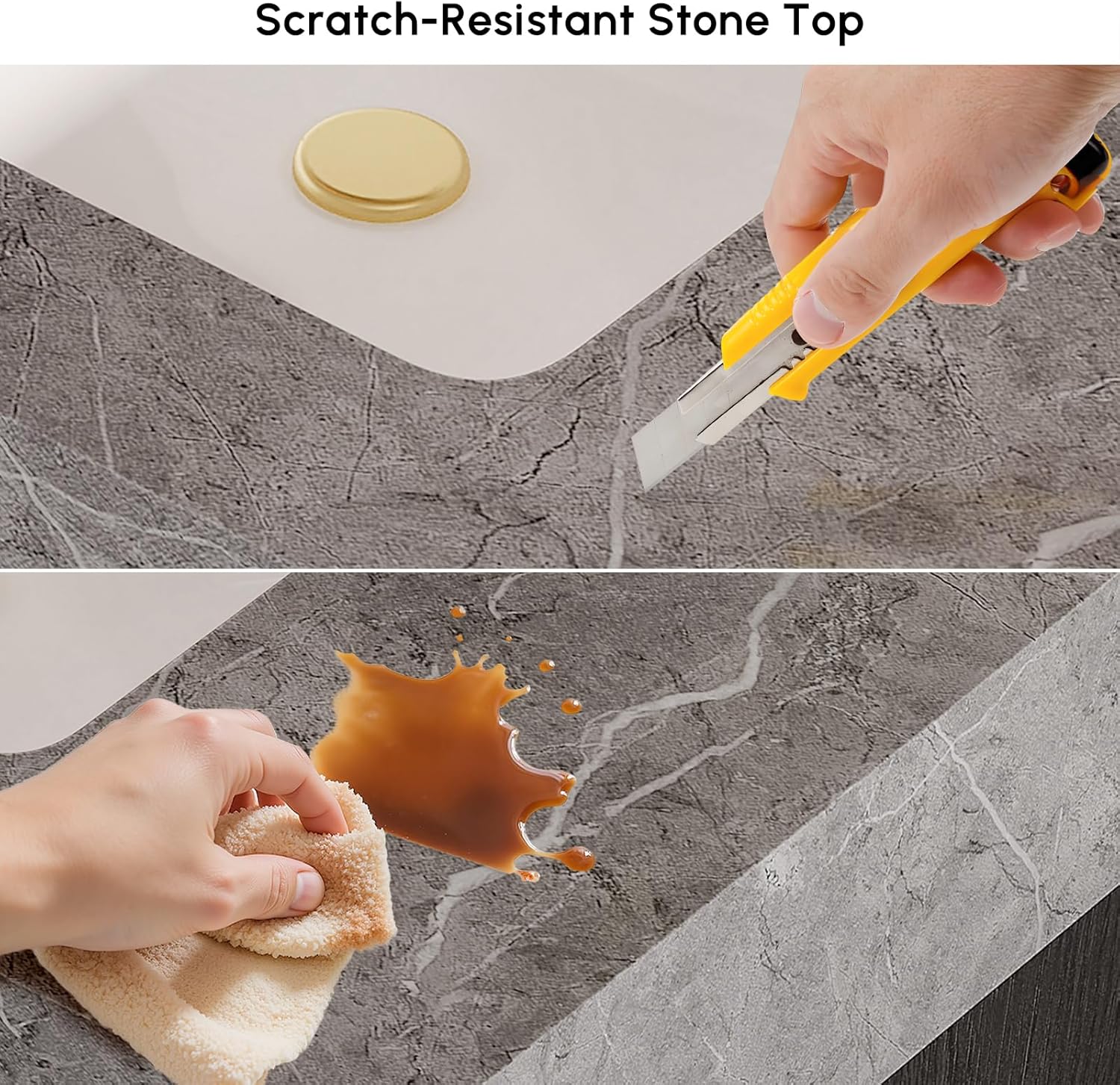 KunMai 35.4" Black Floating Bathroom Vanity with Sink – Modern Wall Mounted Bathroom Cabinet with Sintered Stone Countertop, Soft-Close Drawers, Space-Saving Vanity for Small Bathrooms