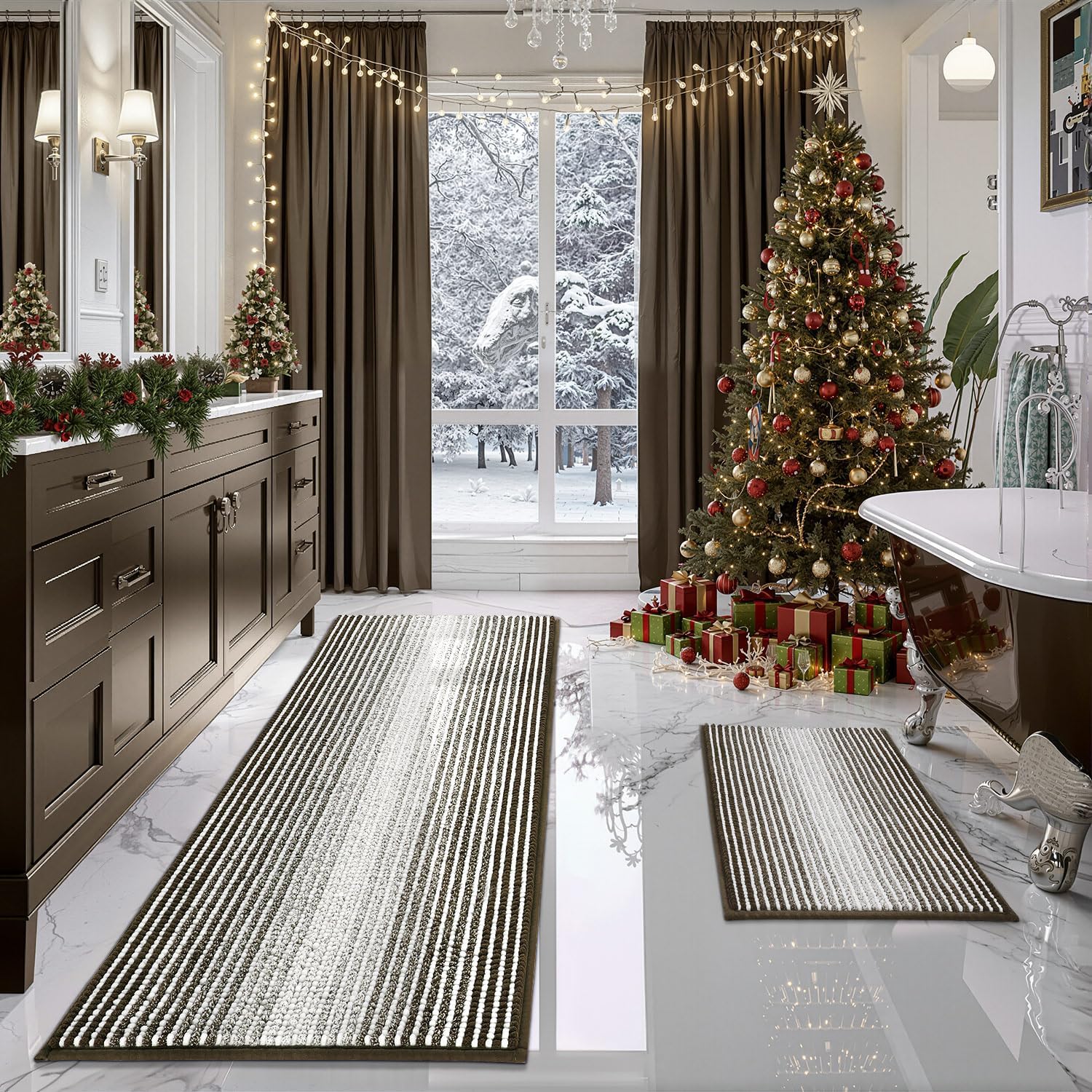 BSICPRO Bathroom Rugs and Mats Sets, 2 Piece Thick Absorbent Chenille Bath Mat Rug Set Non Slip, Soft Shaggy Bath Room Floor Mats for Bathroom, Machine Washable (Sage, 20" x 47" Plus 16" x 24")