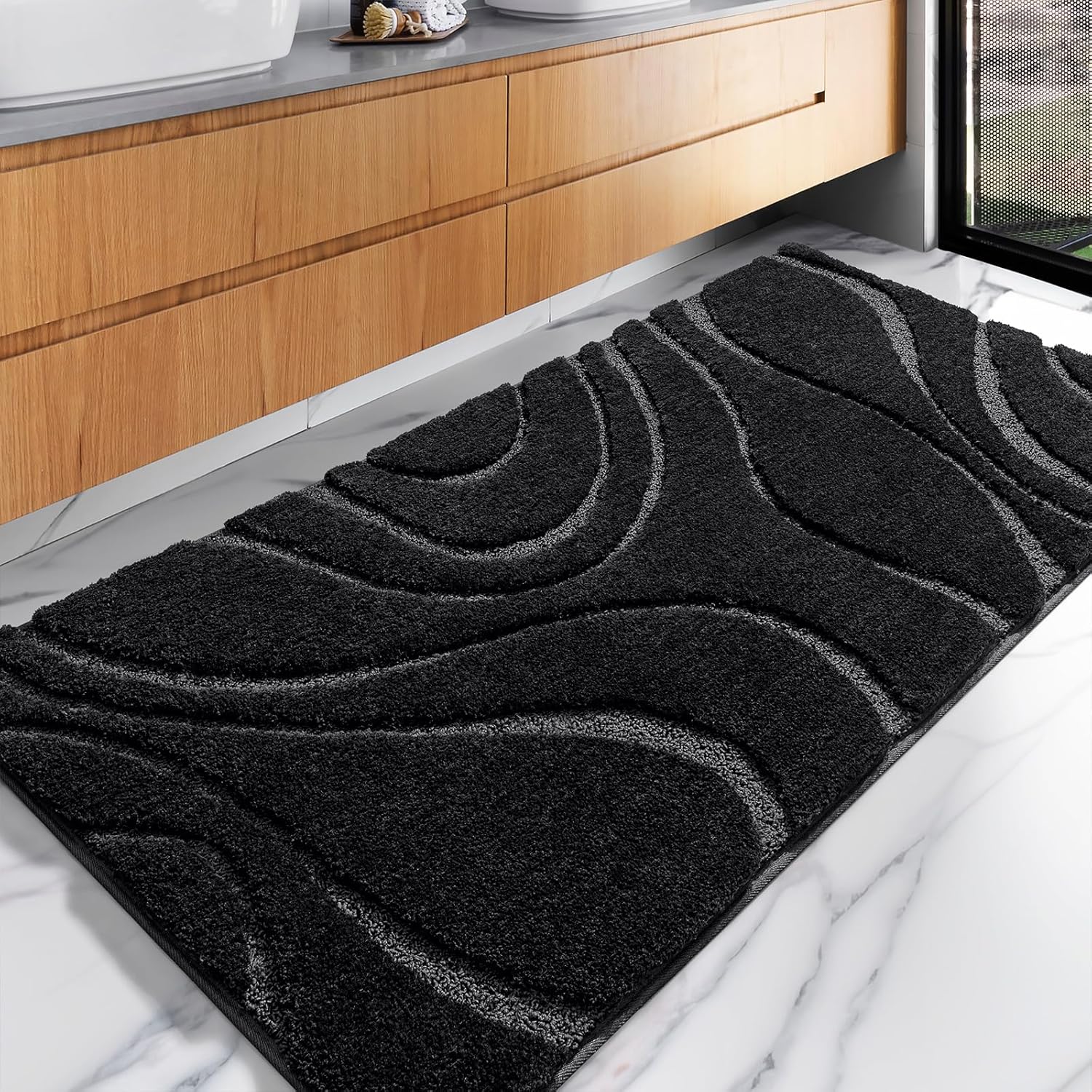 DEXDE Bathroom Rugs Mat Runner 24x60 Inch, Light Gray Bath Rugs Ultra Plush Fluffy Long Non-Slip Machine Wash Dry Bath Mats Large Soft Absorbent Microfiber Carpet for Bathroom Floor Tub Shower