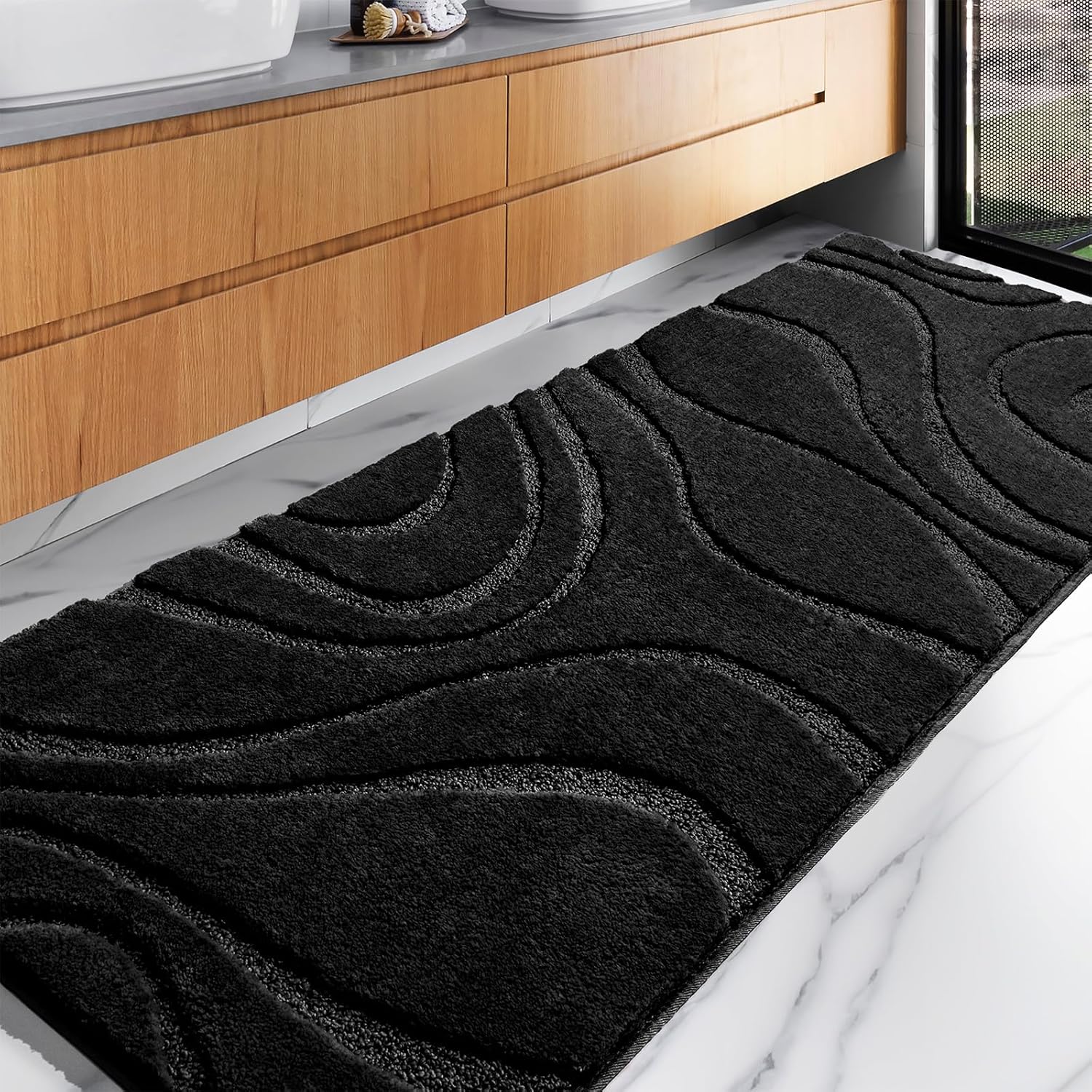 DEXDE Bathroom Rugs Mat Runner 24x60 Inch, Light Gray Bath Rugs Ultra Plush Fluffy Long Non-Slip Machine Wash Dry Bath Mats Large Soft Absorbent Microfiber Carpet for Bathroom Floor Tub Shower