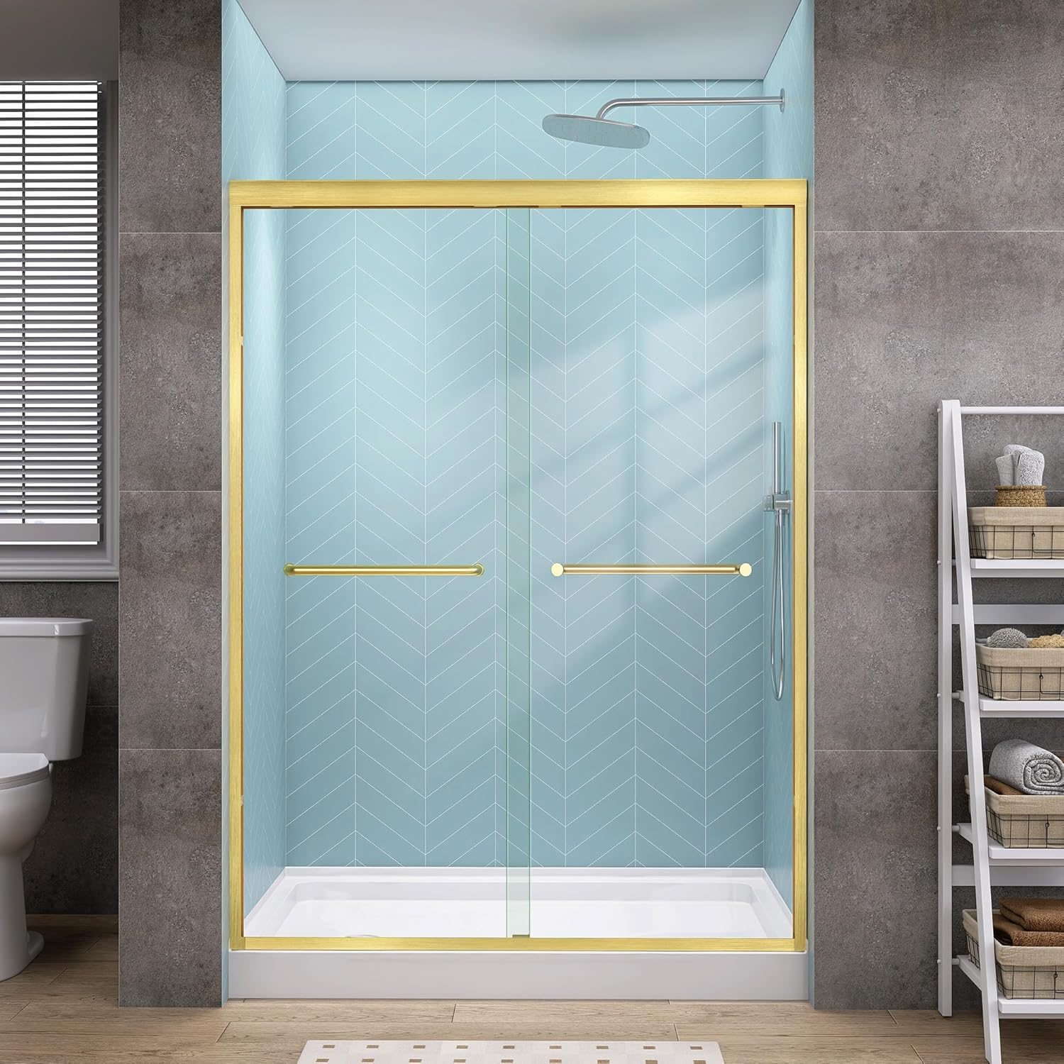 GETPRO Tub Shower Door Sliding 57-60 in. W x 58 in. H Semi-Frameless Bypass Double Sliding Bathroom Glass Tub Door,1/4 inch Clear Tempered Glass Bathtub Door Matte Black