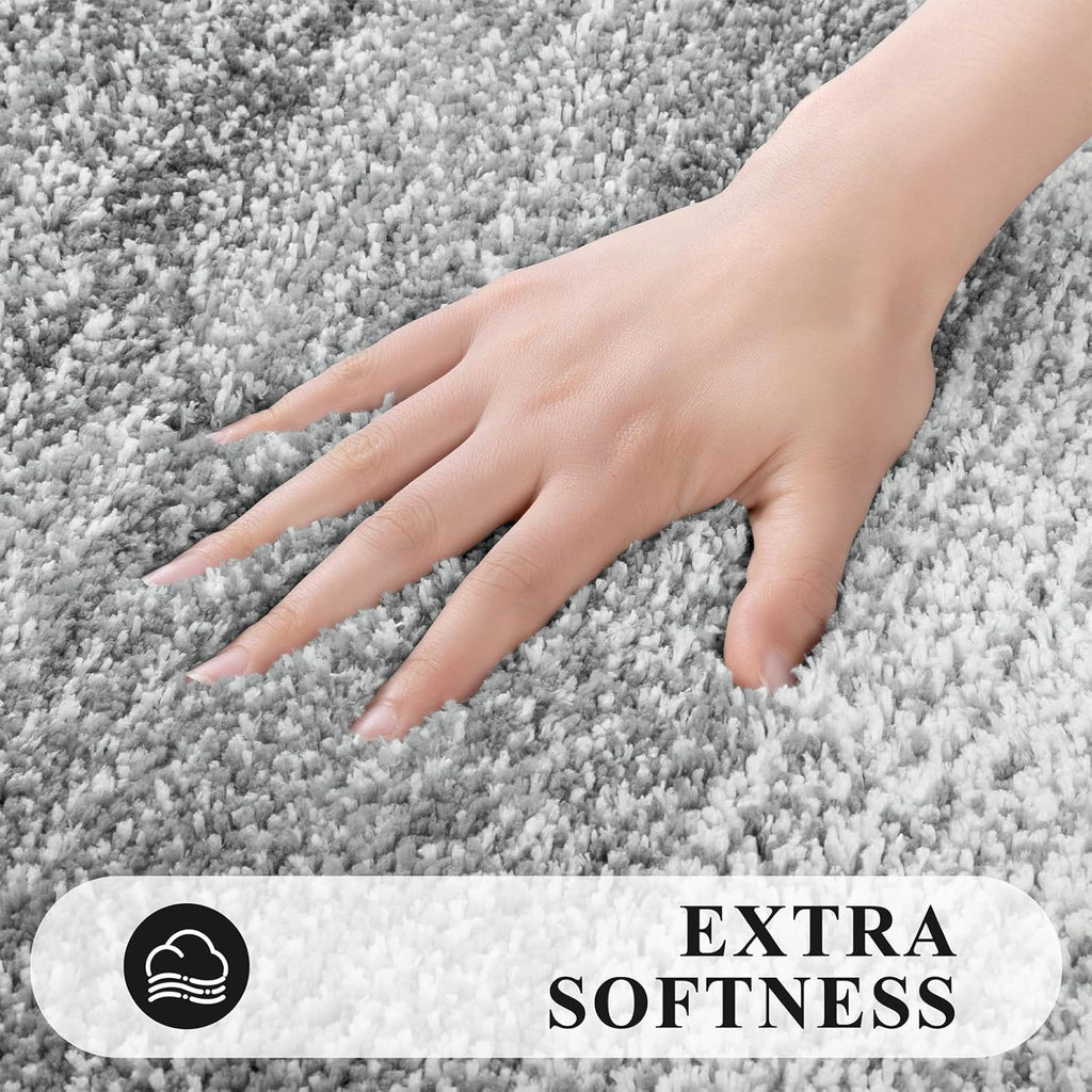 Pauwer Bathroom Rugs Sets 3 Piece Shower Rugs with U-Shaped Contour Toilet Mat Absorbent Microfiber Plush Bath Mats Non Slip Bath Rugs Machine Washable Shaggy Bathroom Floor Mats, Grey