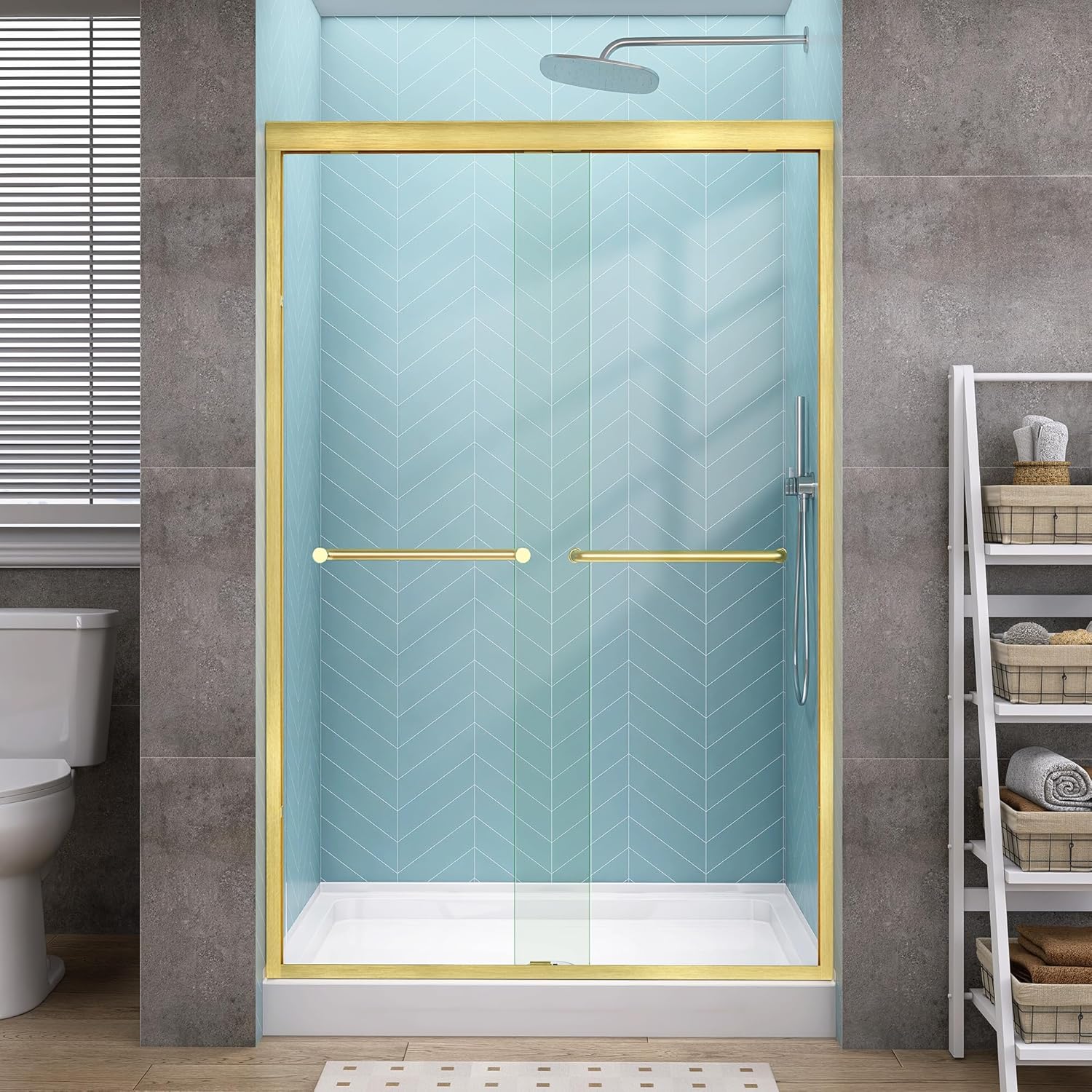 GETPRO Tub Shower Door Sliding 57-60 in. W x 58 in. H Semi-Frameless Bypass Double Sliding Bathroom Glass Tub Door,1/4 inch Clear Tempered Glass Bathtub Door Matte Black