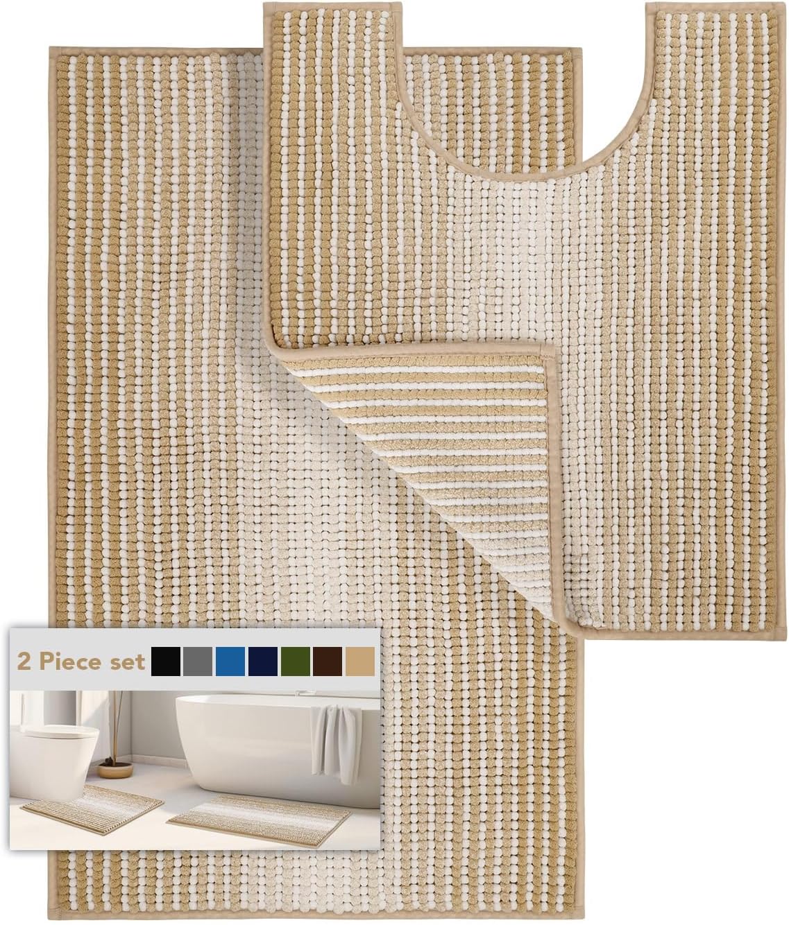 BSICPRO Bathroom Rugs and Mats Sets, 2 Piece Thick Absorbent Chenille Bath Mat Rug Set Non Slip, Soft Shaggy Bath Room Floor Mats for Bathroom, Machine Washable (Sage, 20" x 47" Plus 16" x 24")