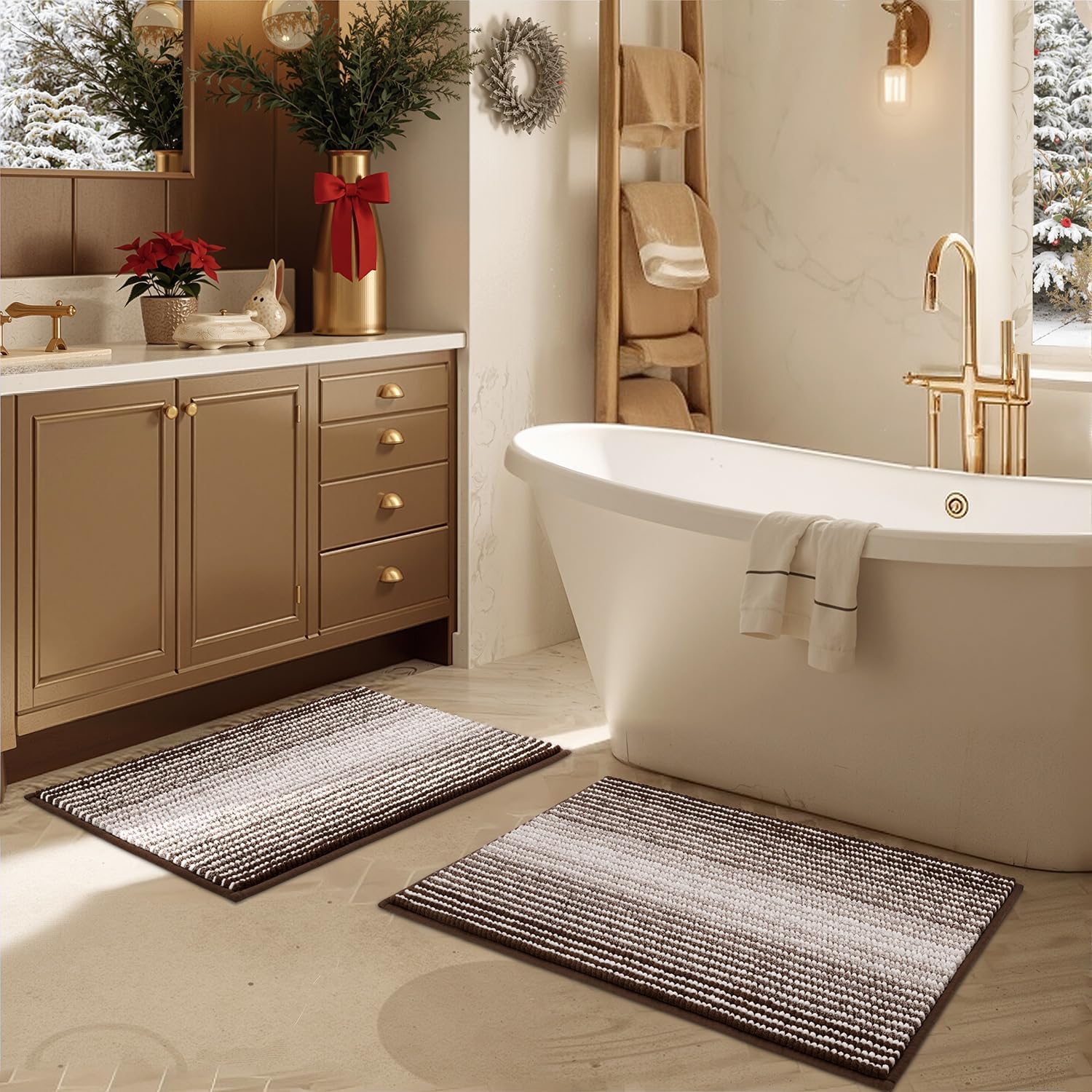 BSICPRO Bathroom Rugs and Mats Sets, 2 Piece Thick Absorbent Chenille Bath Mat Rug Set Non Slip, Soft Shaggy Bath Room Floor Mats for Bathroom, Machine Washable (Sage, 20" x 47" Plus 16" x 24")