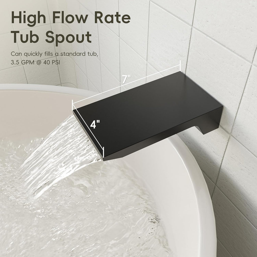 Gabrylly Shower System with Tub Spout, Wall Mounted Tub Shower Faucet Set for Bathroom with High Pressure 10" Rain Shower head and 3-Setting Handheld Shower Head Set, Matte Black