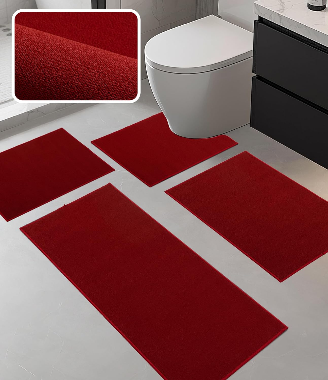 YIHOUSE Bathroom Rug Sets 2 Piece, Ultra Thin Bath Mat Fit Under Door, Quick Dry Absorbent Bath Mat for Bathroom Non Slip Machine Washable Floor Mat (Black, 2 Piece)