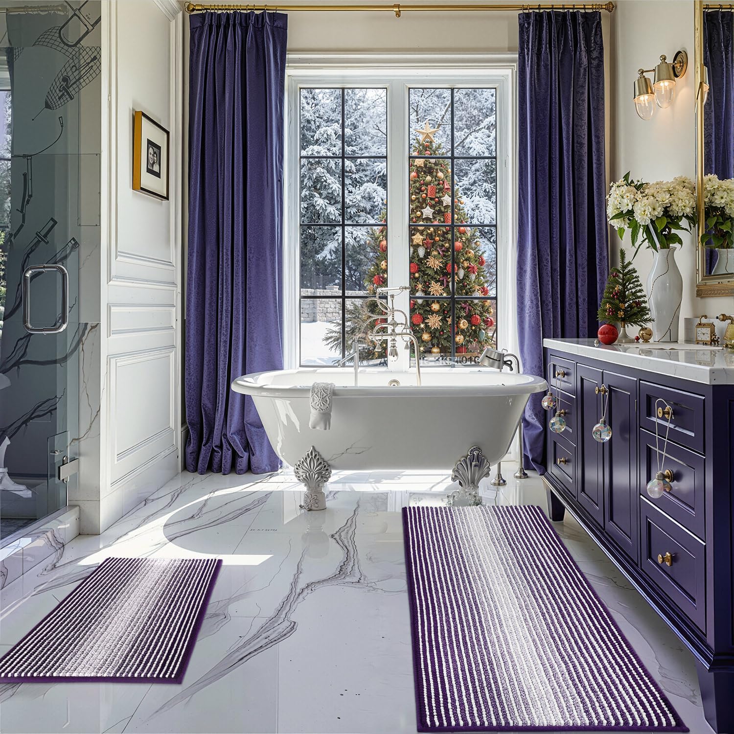 BSICPRO Bathroom Rugs and Mats Sets, 2 Piece Thick Absorbent Chenille Bath Mat Rug Set Non Slip, Soft Shaggy Bath Room Floor Mats for Bathroom, Machine Washable (Sage, 20" x 47" Plus 16" x 24")