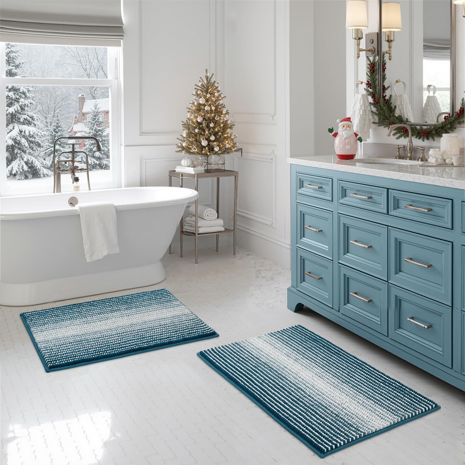 BSICPRO Bathroom Rugs and Mats Sets, 2 Piece Thick Absorbent Chenille Bath Mat Rug Set Non Slip, Soft Shaggy Bath Room Floor Mats for Bathroom, Machine Washable (Sage, 20" x 47" Plus 16" x 24")