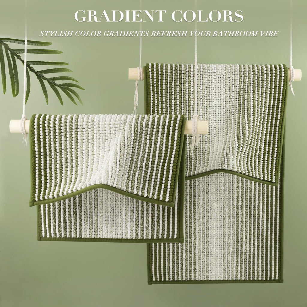 BSICPRO Bathroom Rugs and Mats Sets, 2 Piece Thick Absorbent Chenille Bath Mat Rug Set Non Slip, Soft Shaggy Bath Room Floor Mats for Bathroom, Machine Washable (Sage, 20" x 47" Plus 16" x 24")