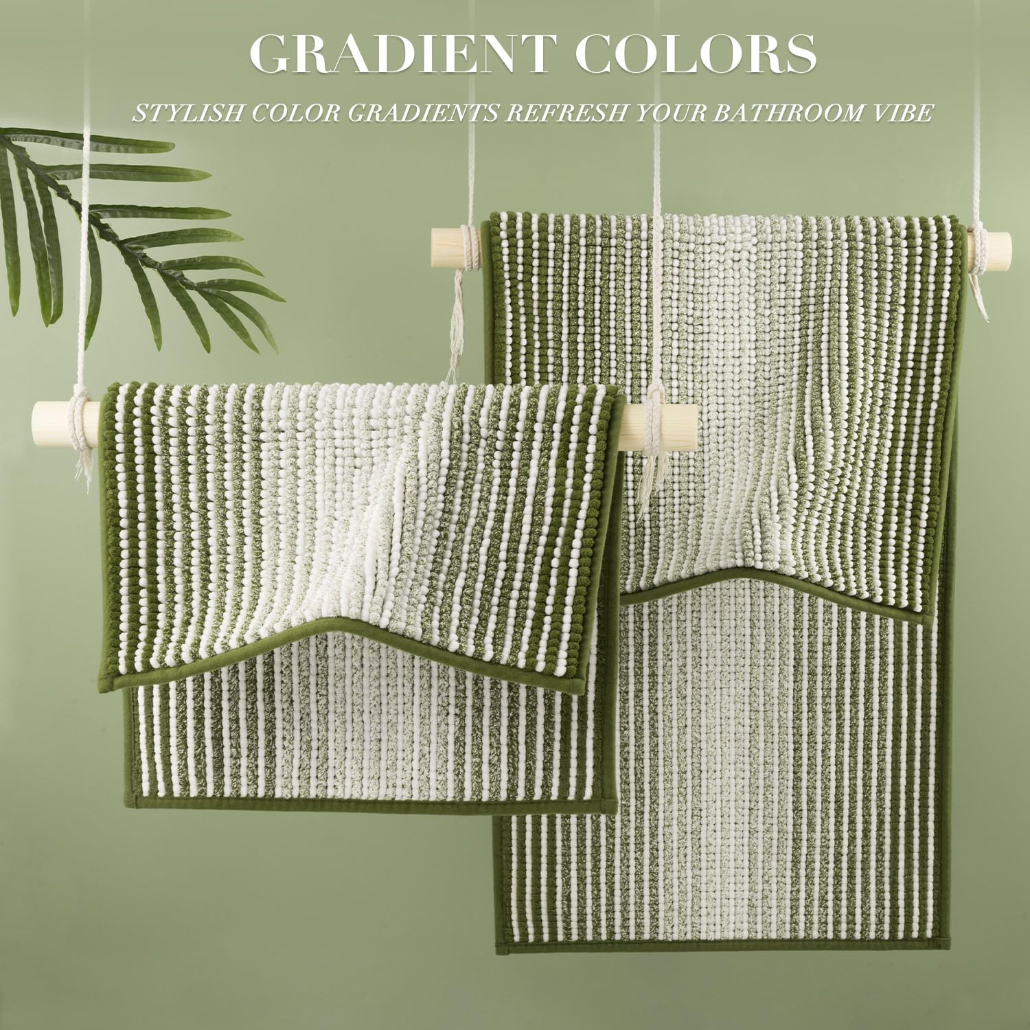 BSICPRO Bathroom Rugs and Mats Sets, 2 Piece Thick Absorbent Chenille Bath Mat Rug Set Non Slip, Soft Shaggy Bath Room Floor Mats for Bathroom, Machine Washable (Sage, 20" x 47" Plus 16" x 24")