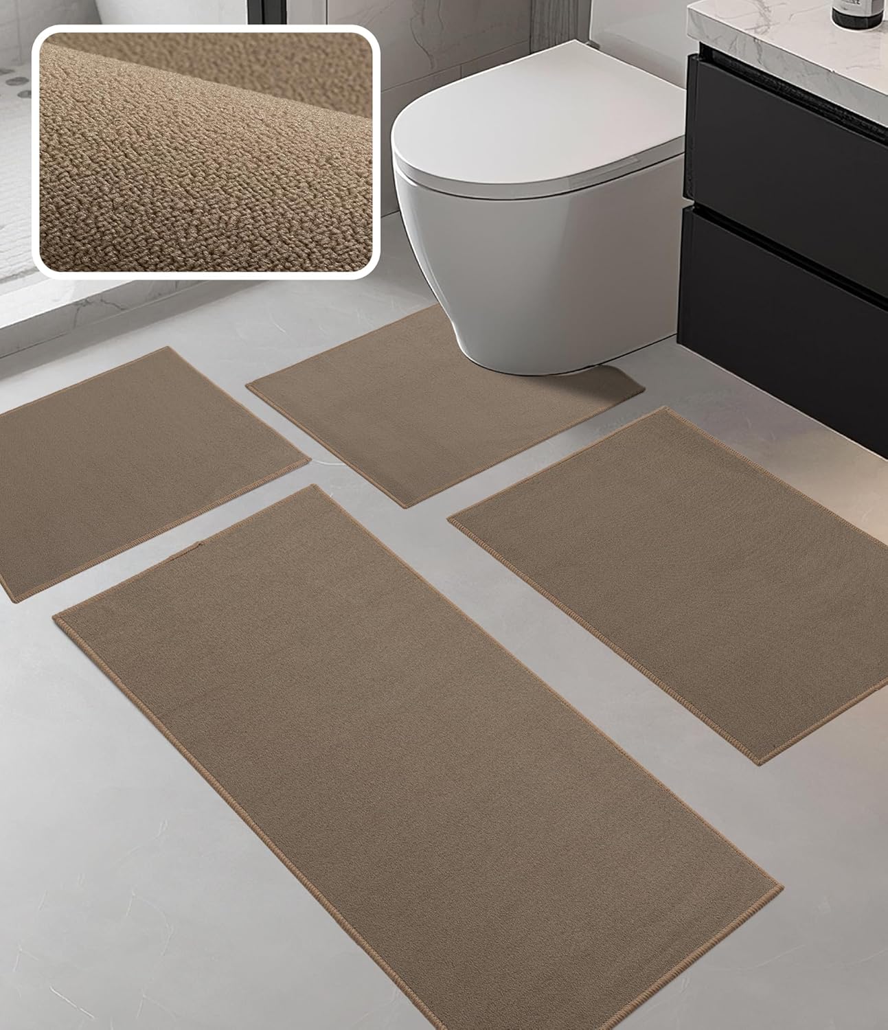 YIHOUSE Bathroom Rug Sets 2 Piece, Ultra Thin Bath Mat Fit Under Door, Quick Dry Absorbent Bath Mat for Bathroom Non Slip Machine Washable Floor Mat (Black, 2 Piece)