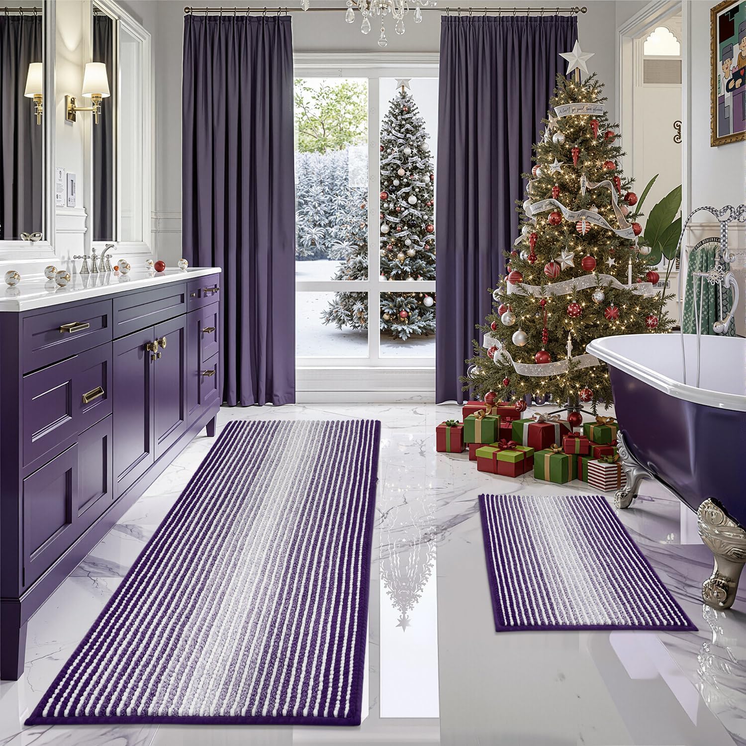 BSICPRO Bathroom Rugs and Mats Sets, 2 Piece Thick Absorbent Chenille Bath Mat Rug Set Non Slip, Soft Shaggy Bath Room Floor Mats for Bathroom, Machine Washable (Sage, 20" x 47" Plus 16" x 24")