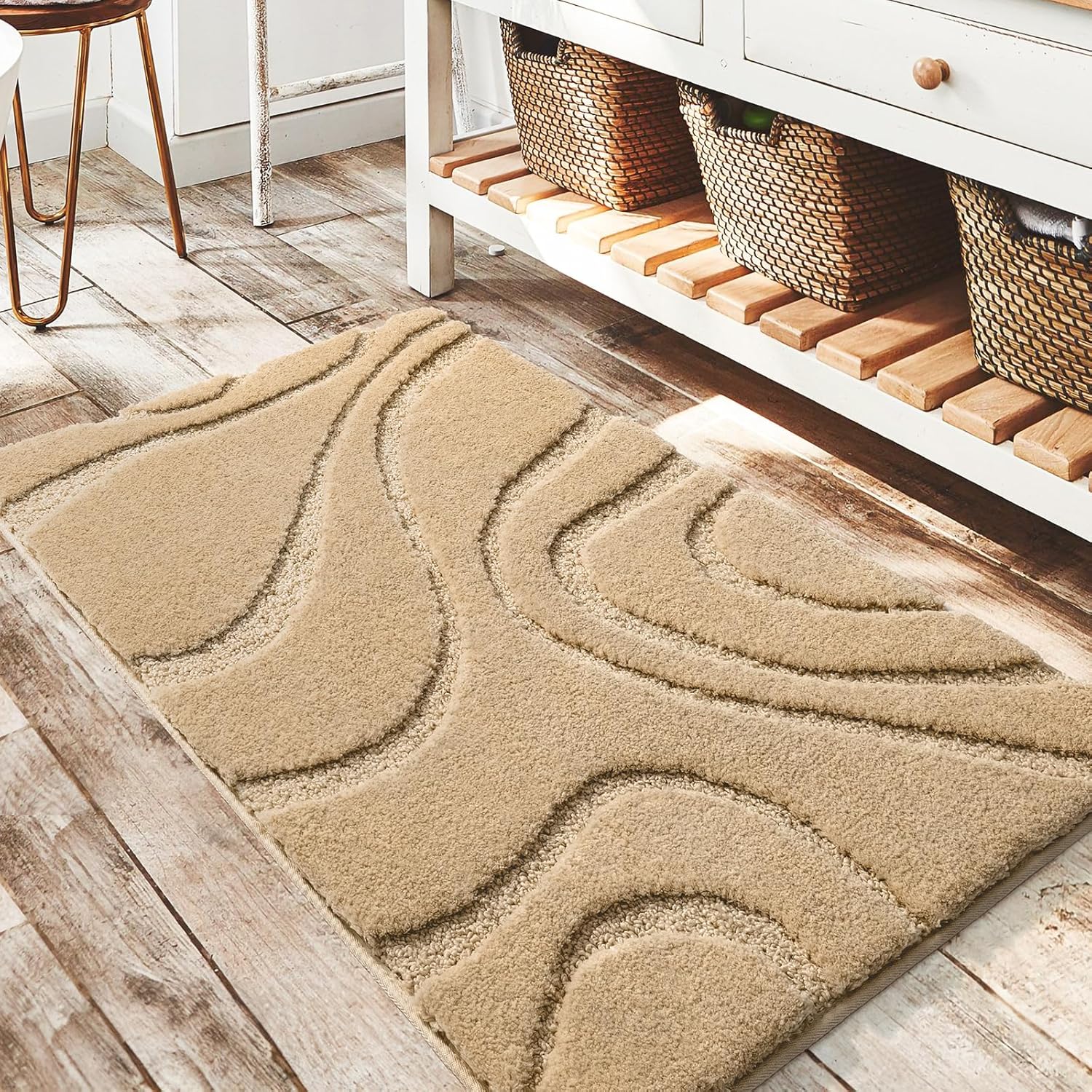 DEXDE Bathroom Rugs Mat Runner 24x60 Inch, Light Gray Bath Rugs Ultra Plush Fluffy Long Non-Slip Machine Wash Dry Bath Mats Large Soft Absorbent Microfiber Carpet for Bathroom Floor Tub Shower