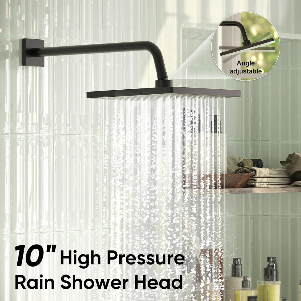 Esnbia Shower System with Tub Spout,Black Bathtub Shower Faucet Set,10 Inches Rain Shower Heads with Handheld Spary Combo, Tub Shower Kit with 3-Way Shower Valve, Matte Black